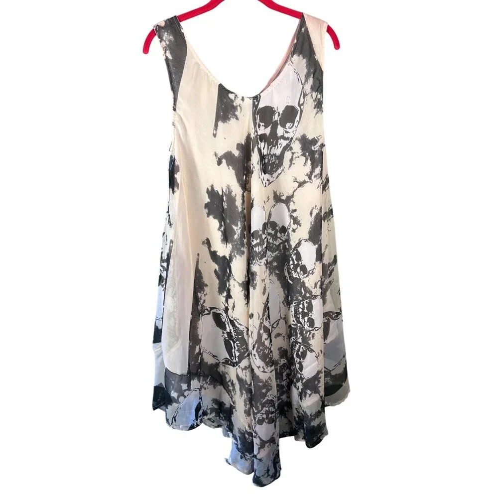 NWT Skull Print Sleeveless Tunic Dress One Size Sheer Tattoo Goth Alternative - Picture 1 of 11